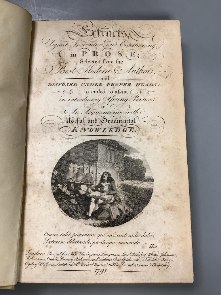 EXTRACTS, Elegant, Instructive, and Entertaining, in Prose; Selected from the Best Modern Authors ..., 5 vols, pictorial engraved title